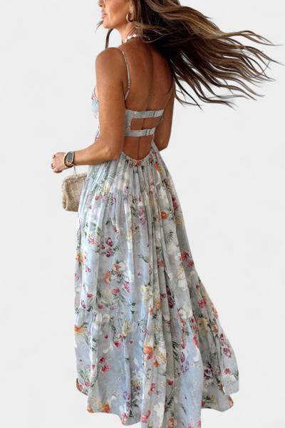 Vestido Floral Neha con Espalda Descubierta y Tirantes Delgados