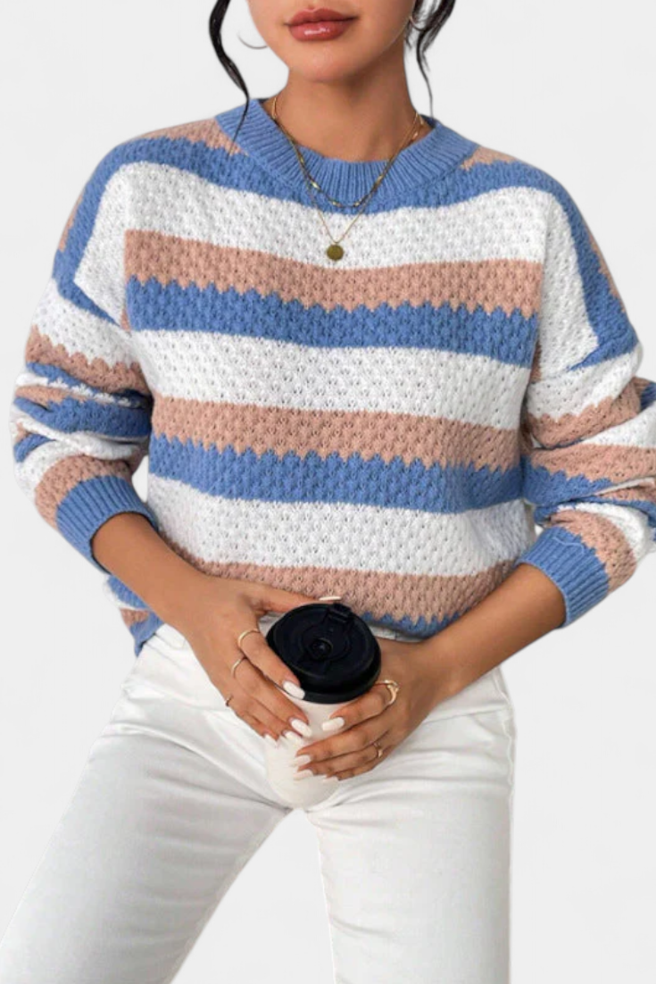 Kristen Jersey Oversized de Rayas con Cuello Redondo
