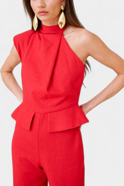 Nerida Asymmetrical Long Dress in Linen and Cotton