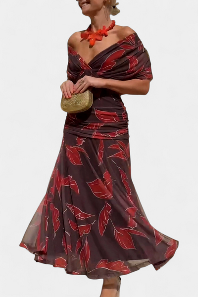 Vestido Largo Alondra con Estampado Floral y Escote en V