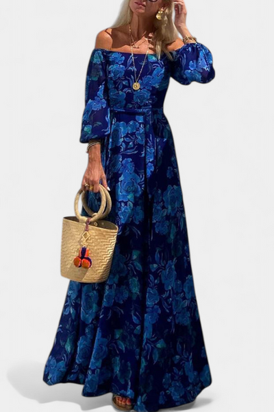 Davina Vestido Largo Off-Shoulder con Encantador Estampado Floral