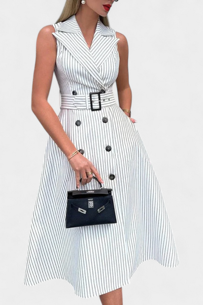 Diana Vestido Midi a Rayas con Cintura Ajustable