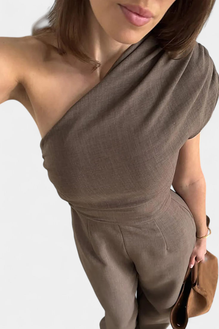Mono Elegante de Un Hombro con Fruncidos en Magnolia