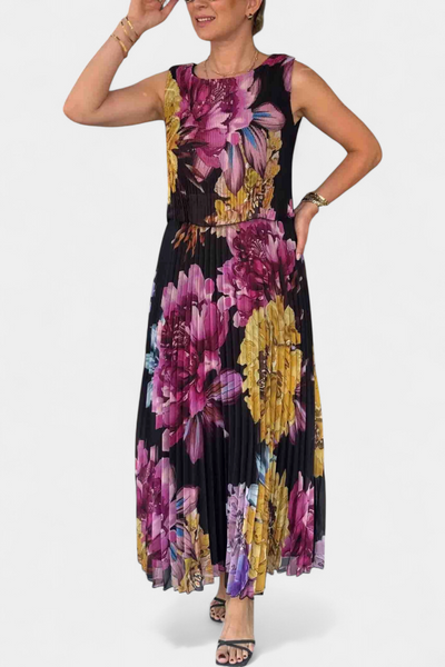 Vestido Largo de Gasa Plisada Shaya con Estampado