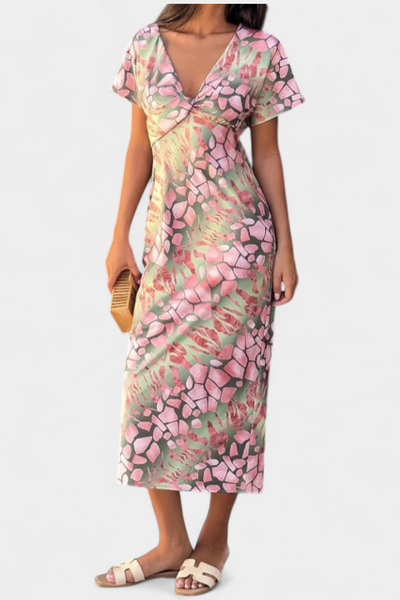 Vestido Triana con Diseño Abstracto y Escote en V