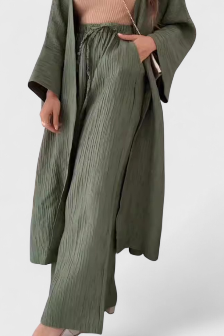 Caspian Conjunto de Dos Piezas con Kimono Largo y Estilo Relajado