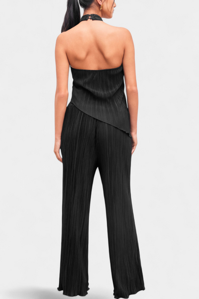 Pilarica Conjunto de Top Halter Asimétrico y Pantalón Fluido con Pliegues