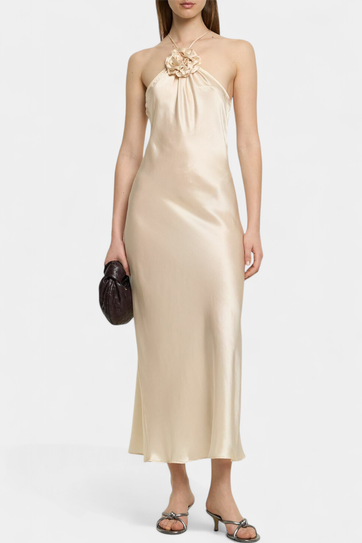 Vestido Midi Halter Elvera con Detalles de Rosetas