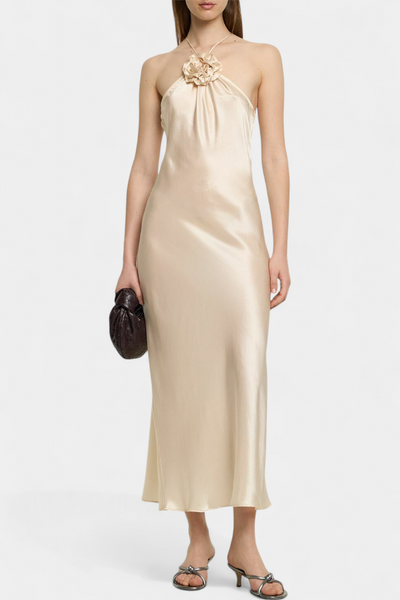 Vestido Midi Halter Elvera con Detalles de Rosetas