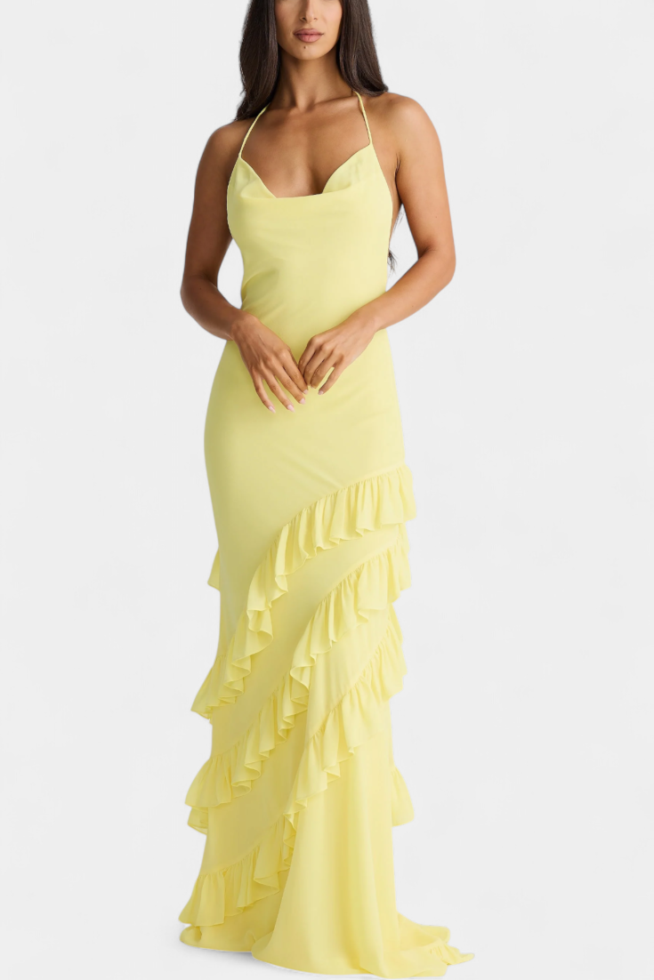 Vestido Maxi Padeline con Volantes y Espalda Descubierta