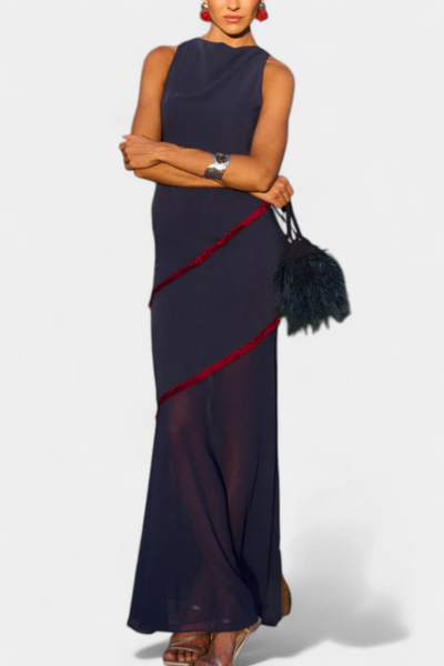 Orfila Vestido Midi Bodycon con Gasa y Flecos en Contraste