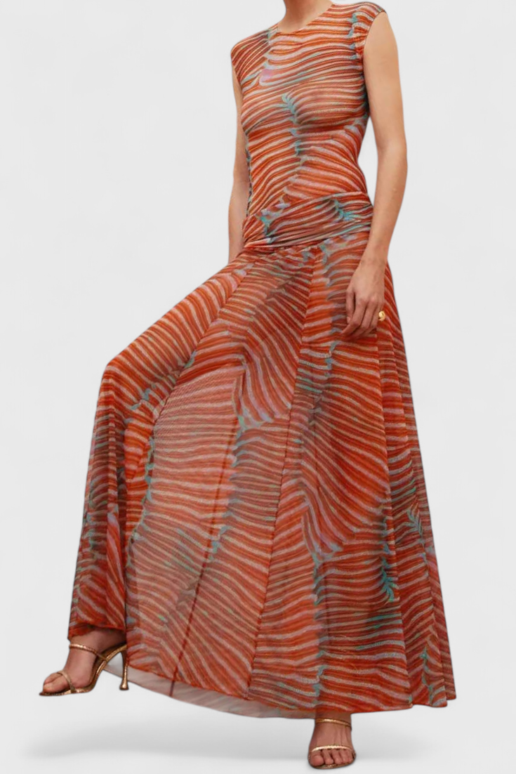 Conjunto Retro de Malla Silvina con Estampado de Olas y Corte Suelto