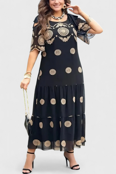 Cathy Vestido de Verano Elegante de Malla con Diseño Calado y Corte Suelto