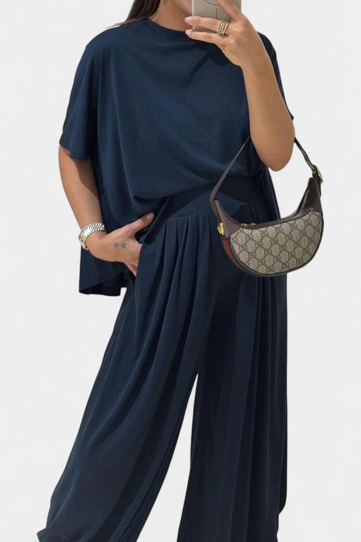 Conjunto Casual Trista: Top Suave y Pantalones de Pierna Ancha