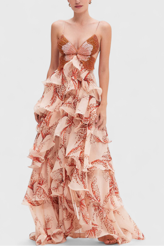 Juliette Vestido con Volantes y Escote en Forma de Joya