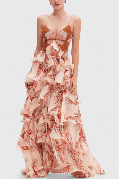 Juliette Vestido con Volantes y Escote en Forma de Joya