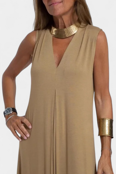 Vestido Maxi Sin Mangas Felisa en Color Sólido con Silueta Elegante