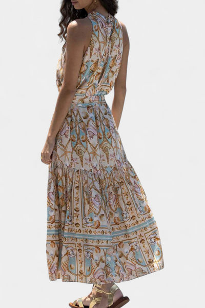 Vestido Largo Silky Teófila con Estampado de Tesoros Marinos