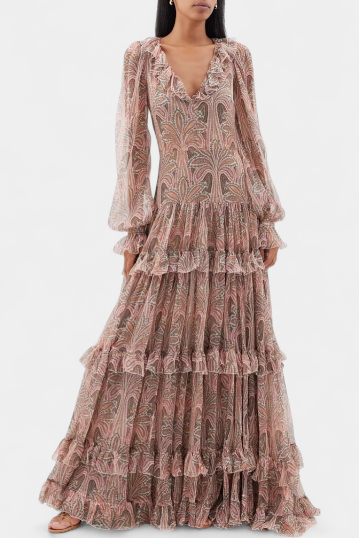 Ayla Vestido Maxi con Estampado Paisley Retro
