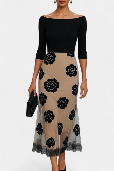 Halsey Midi Dress with Elegant Contrast