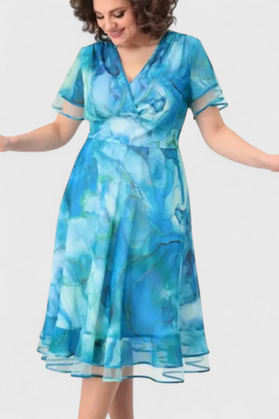 Vestido de Gasa Azul Almira con Estampado de Acuarela