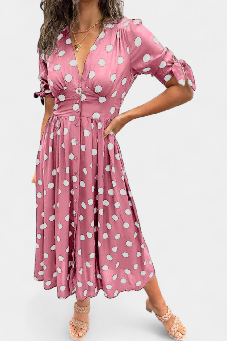 Lizzie Vestido Midi de Lunares con Escote en V
