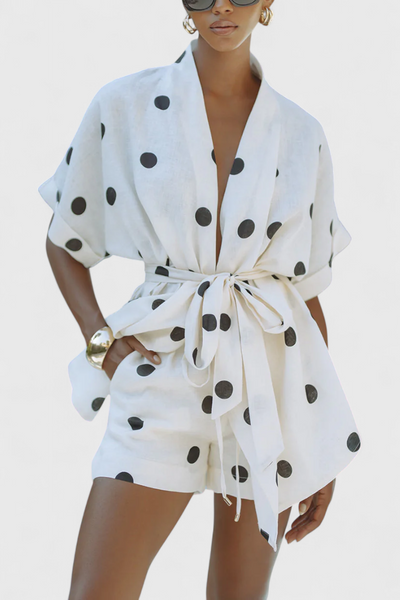 Conjunto de Kimono con Nudo y Shorts de Lunares Avila