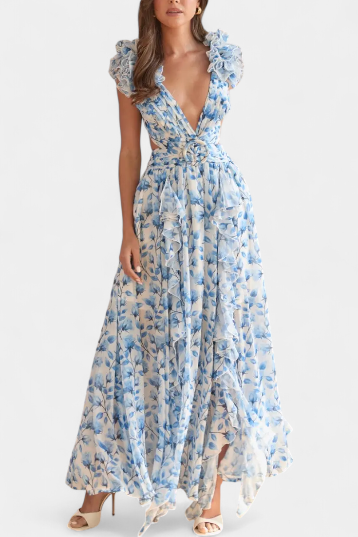 Zuleika Vestido de Chifón con Volantes y Aberturas Lateral