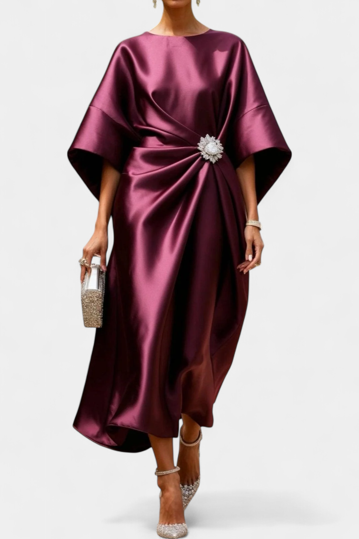 Luxe Brillante Vestido Largo de Satén Ubelia