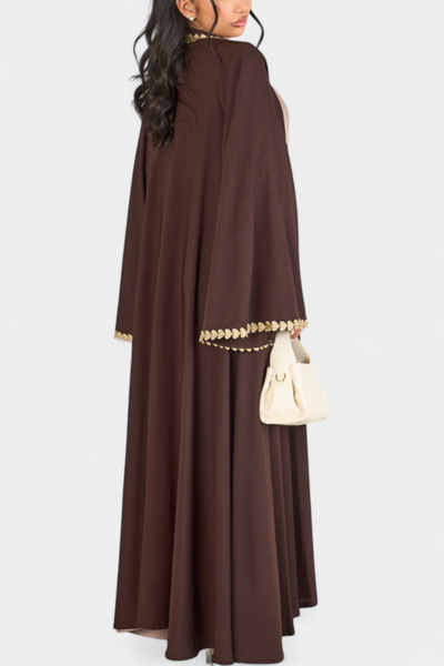 Abaya Fluida Ginebra con Elegante Bordado Dorado