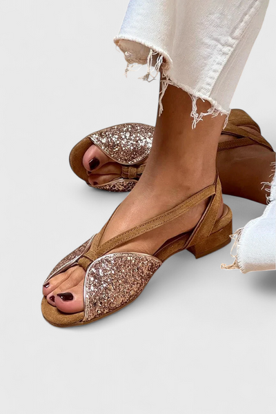 Dobrava Sandalias Sofia Peep-Toe con Brillantes Detalles y Tacón Bajo