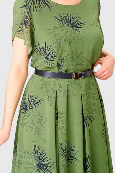 Lupita Vestido Midi Verde de Chiffon con Corte en A
