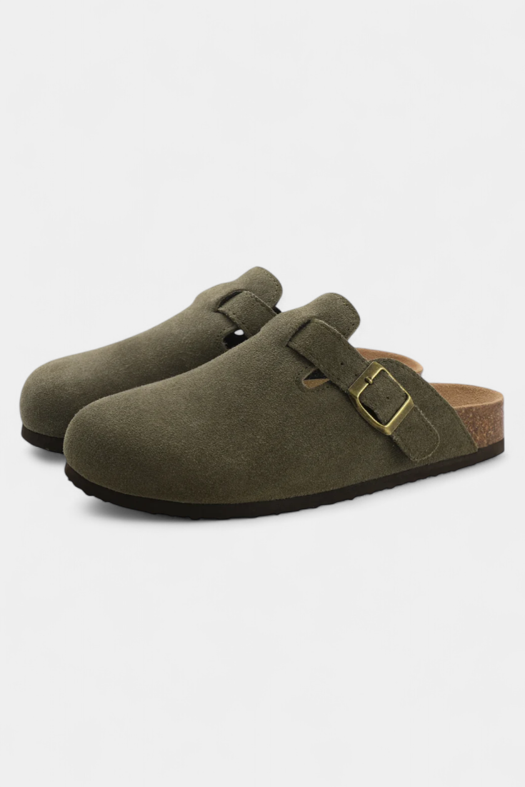 Aubree Unisex Suede Clogs with Adjustable Buckle