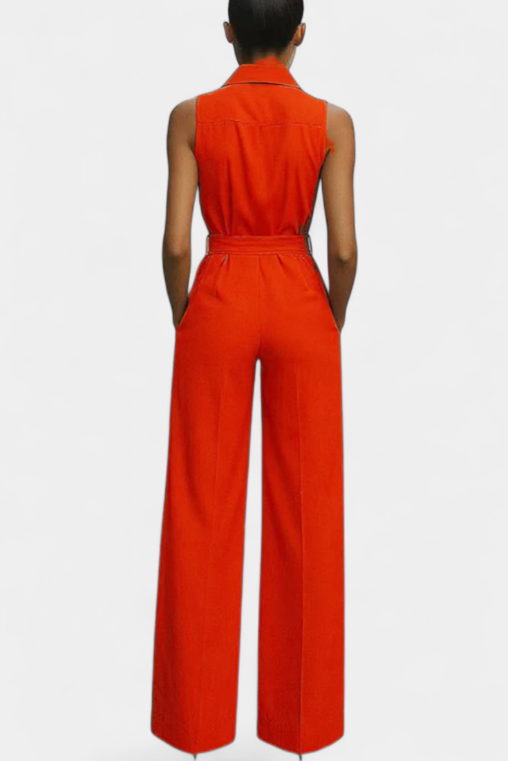 Ariella Mono Casual de Pierna Ancha con Solapa y Cintura Elevada