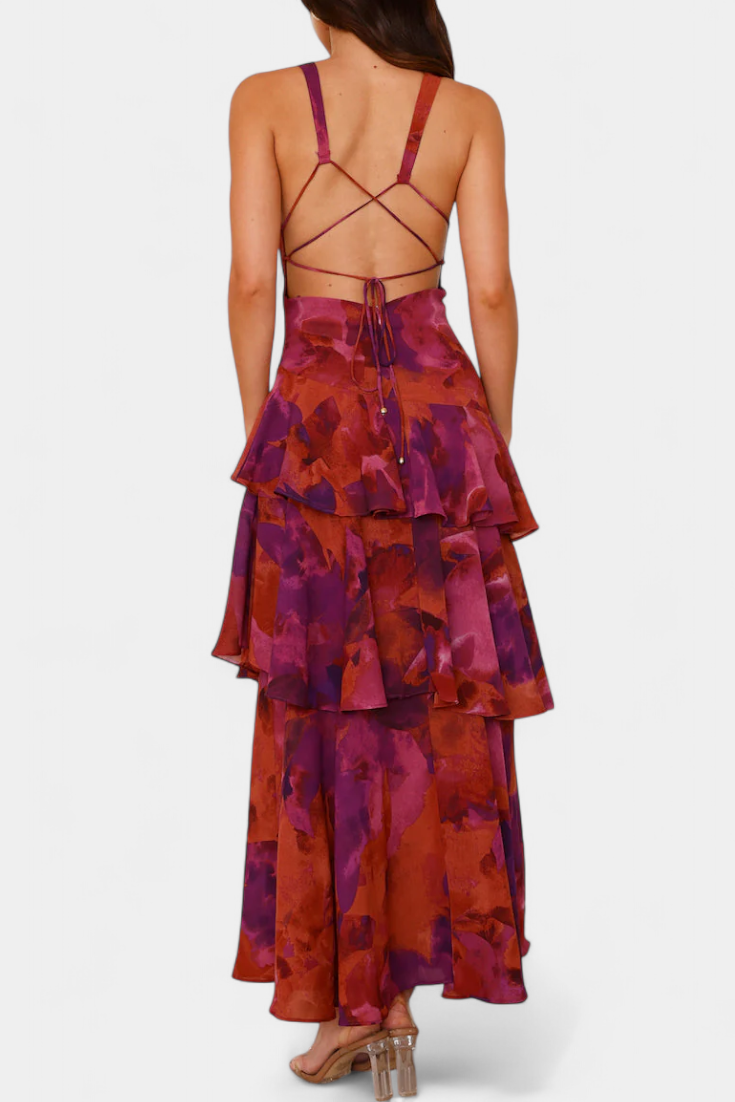 Domenica Vestido de Gasa con Escote en V y Capas Sueltas
