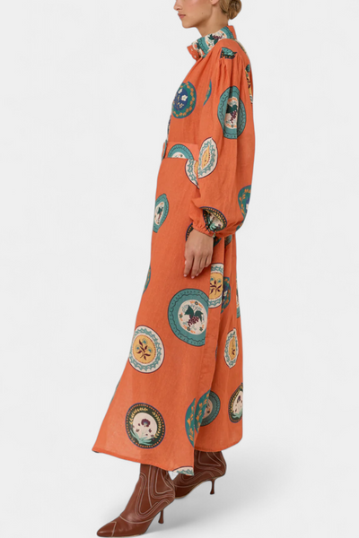 Sibley Vestido Maxi de Lino con Estampado Único y Cinturón