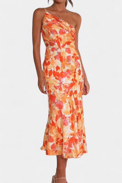 Vestido Asimétrico de Un Hombro Reya con Diseño Floral