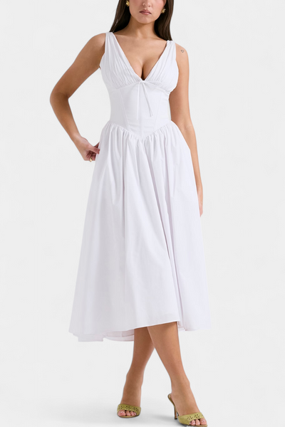 Vestido Midi Margie con Escote en V y Estampado Floral Romántico