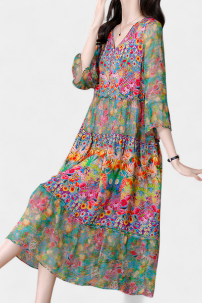 Kate Vestido Midi Ligero con Estampado Floral Artístico