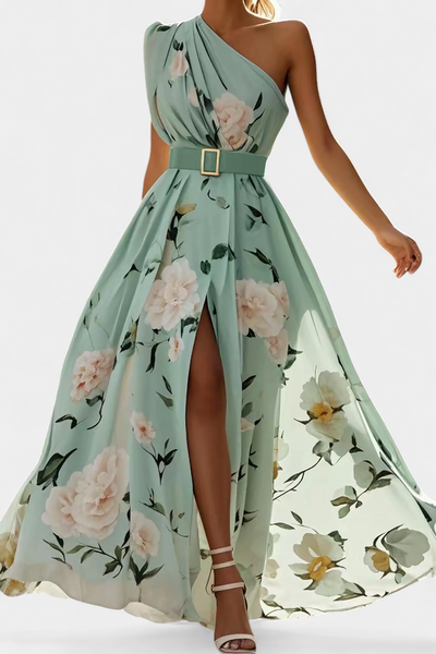 Nila Vestido Floral con Detalles Fruncidos y Abertura de Gasa