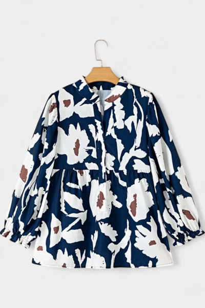 Filomena Blusa de Media Botonadura con Manga Abullonada en Estampado Floral Abstracto
