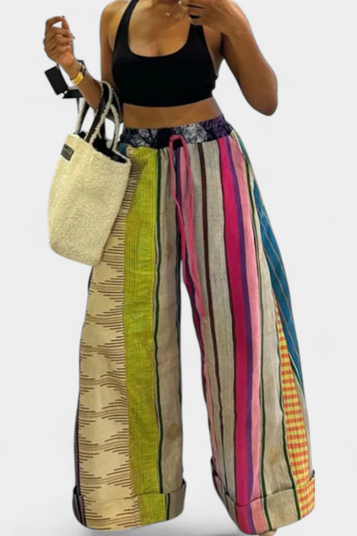 Claudine Pantalones Anchos Casual con Diseño de Rayas