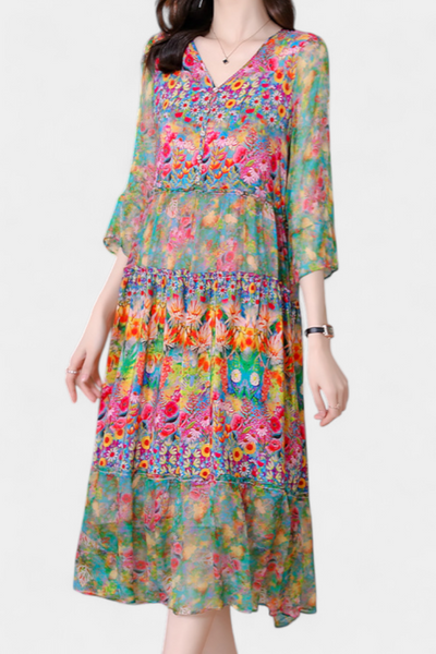 Kate Vestido Midi Ligero con Estampado Floral Artístico