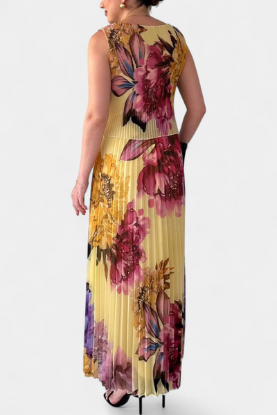 Vestido Largo de Gasa Plisada Shaya con Estampado