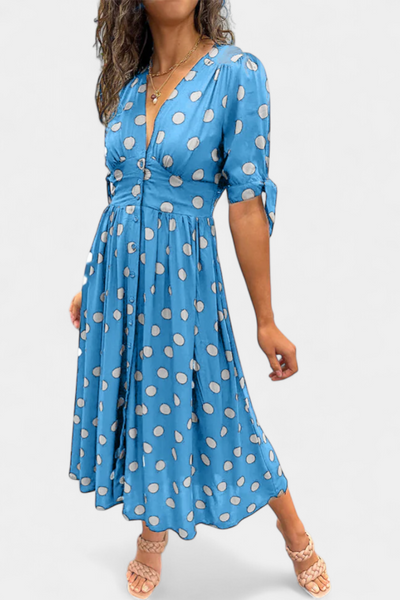 Lizzie Vestido Midi de Lunares con Escote en V
