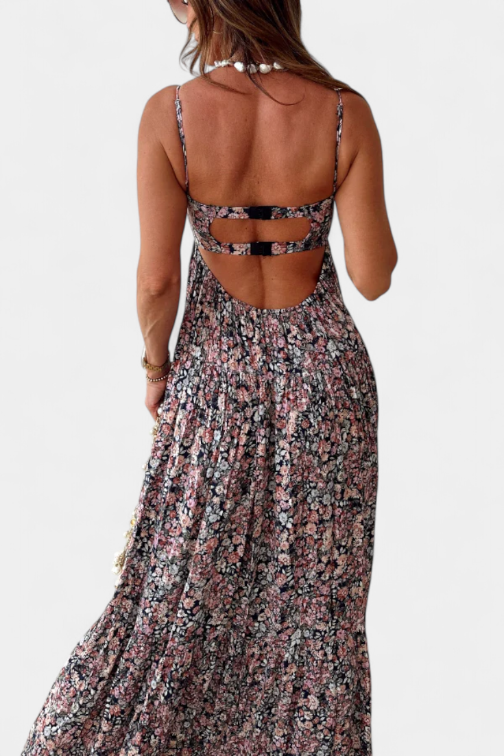 Vestido Maxi Floral Reyna con Espalda Descubierta