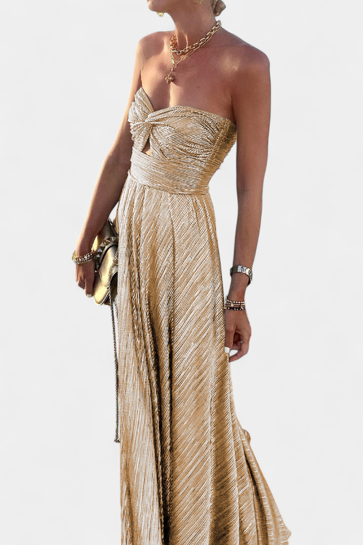 Vestido Largo Sin Tirantes Onelia con Acabado Metalizado