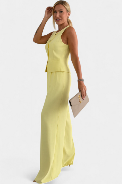 Conjunto Elegante Paloma de 2 Piezas: Blusa Sin Mangas y Pantalón Fluido
