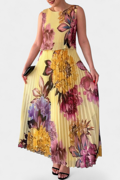 Vestido Largo de Gasa Plisada Shaya con Estampado