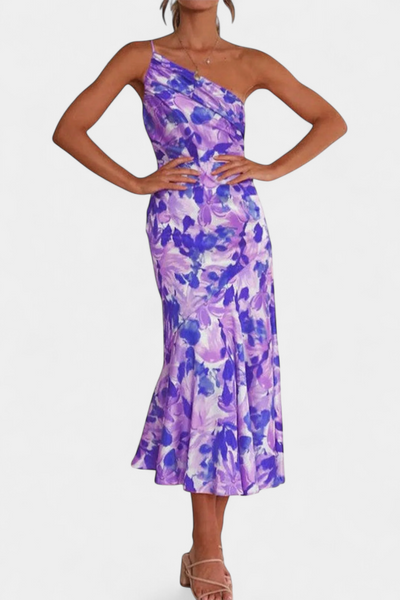 Vestido Asimétrico de Un Hombro Reya con Diseño Floral